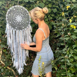 Natural feathers dreamcatcher, Light blue and white boho dreamcatcher