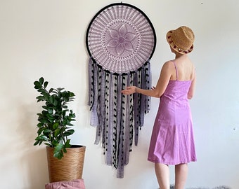 Violet large dreamcatcher, Boho crochet dreamcatcher, Purple home decor