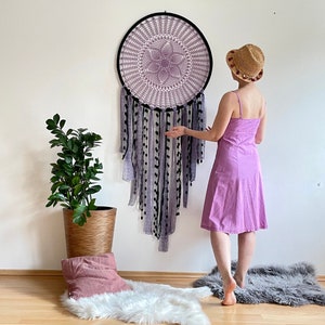 Violet large dreamcatcher, Boho crochet dreamcatcher, Purple home decor