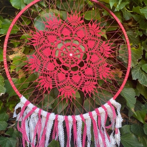 Pink dreamcatcher, Engagement mandala, Decoration for bedroom, Kid dreamcatcher