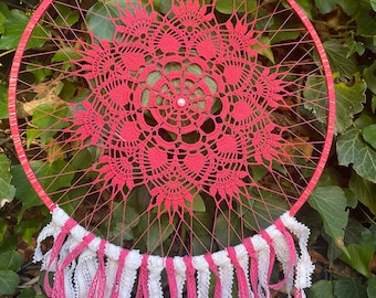 Pink dreamcatcher, Engagement mandala, Decoration for bedroom, Kid dreamcatcher