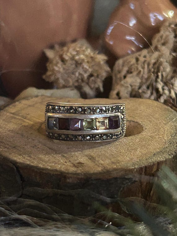 925 Sterling multi gemstone ring - image 1