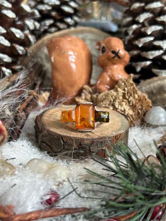 925 Sterling triple Amber ring - image 1