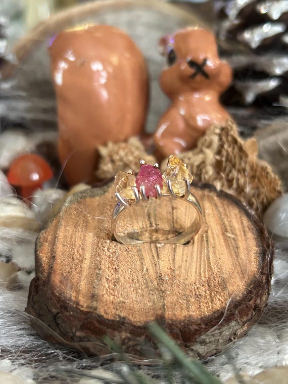 925 Sterling Ruby Citrine ring - image 2