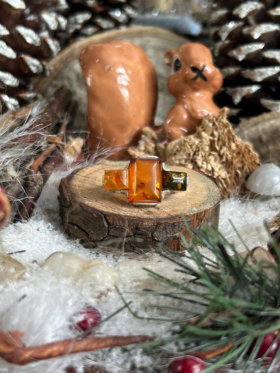 925 Sterling triple Amber ring - image 4