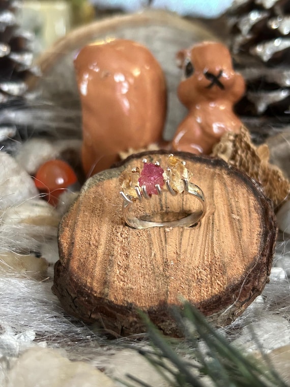 925 Sterling Ruby Citrine ring - image 1
