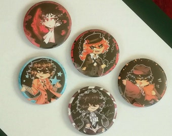 BSD Bungou Stray Dogs Pins - Osamu Dazai, Nakahara Chuuya, Edgar Allan Poe, Edogawa Ranpo, Ryunosuke Akutagawa | Soukoku & Ranpoe