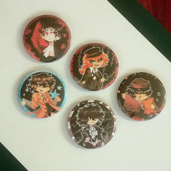 BSD Bungou Stray Dogs Pins - Osamu Dazai, Nakahara Chuuya, Edgar Allan Poe, Edogawa Ranpo, Ryunosuke Akutagawa | Soukoku & Ranpoe