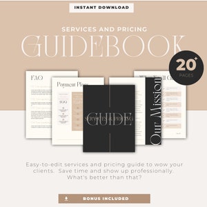 Services & Pricing Guide Template | Canva | Price List Template, Editable Service List, Client Pitch Guide, Client Onboarding, Neutral