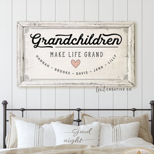 Grandchildren Make Life Grand Sign, Personalized Grandparents Wall Decor, Grandchildren Custom Wall Art, Gift for Grandma, Grandparent Gift