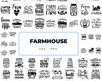Pacote de arquivos SVG e PNG com tema de fazenda, frases sobre a vida no campo, galinha, vaca e fazendeiro para criar placas, camisetas, canecas, decoração de cozinha e presentes com a Cricut.