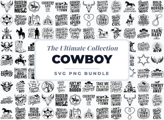 Cowboy SVG Bundle, Western Quotes SVG, Country Boy Sayings PNG, Rodeo Designs, Southern Shirt Cricut Files, Western Clipart Bundle