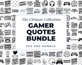 Pacote de PNGs com frases de gamer, designs SVG e PNG para jogos, estampas para camisetas de gamer, clipart de controles de videogame, pacote de frases de jogos, pacote de jogos