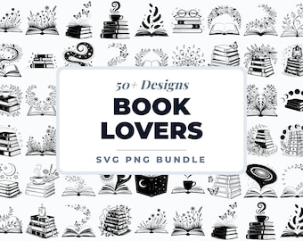 Pacote de arquivos SVG de livros, clipart de leitura, designs para amantes de livros, PNG e SVG de biblioteca, estética aconchegante de leitura, arquivos Cricut com citações literárias, presentes para professores.