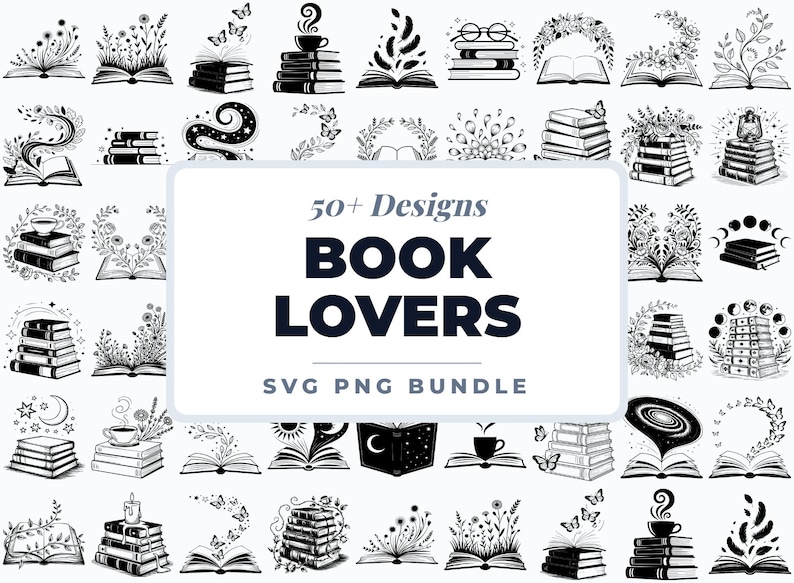 Book SVG Bundle, Reading Clipart, Book Lover Designs, Library PNG SVG ...