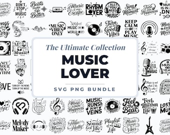Pacote de SVGs com citações musicais, PNG para amantes da música, SVG para amantes da música, SVG com notas musicais retrô, clave de sol, clipart de notas de guitarra, SVG musical, guitarra de DJ