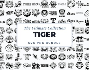 タイガーSVGバンドル、タイガーマスコットロゴSVG、タイガーヘッドクリップアート、タイガーマスコットSVGバンドル、野生動物SVG、スポーツロゴCricutファイル