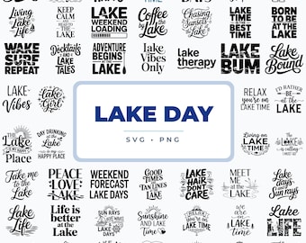 Pacote de imagens SVG com tema de lago, PNG de vida no lago, SVG com frases engraçadas sobre lagos, arquivos Cricut para casa de lago, designs para camisetas com tema de barco no verão, pacote de clipart com tema de vibe de lago