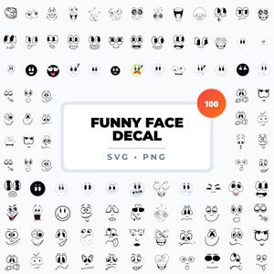 Funny Face SVG and PNG Bundle, Cartoon Eyes and Mouth Decals, Silly Expression Cut Files for Cricut Cups, Cars, Shirts, Stickers and Crafts