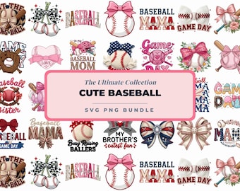 Pacote de arquivos SVG de beisebol, Pacote de arquivos PNG de softball, Designs para mães de jogadores de beisebol, Arquivo SVG de laço de beisebol Coquette, Arquivos Cricut para dia de jogo, Designs de camisetas para mães de esportistas