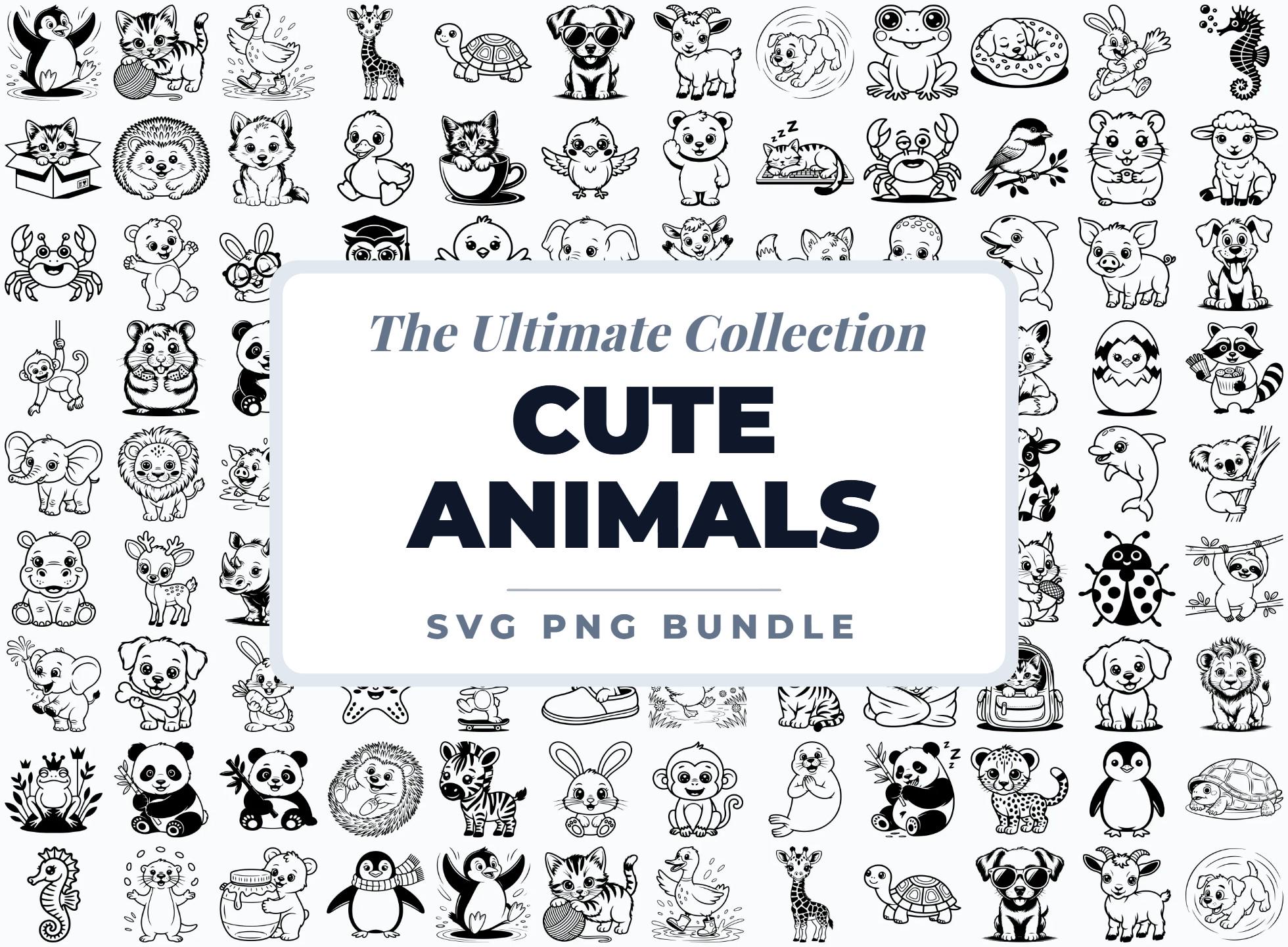 Cute Animals SVG Bundle, Baby Animal Clipart PNG, Kawaii Pets ...