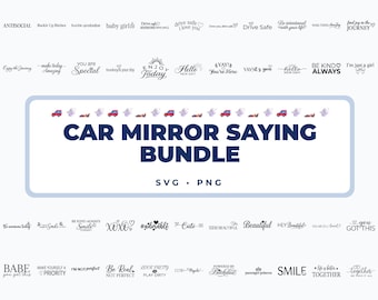 Pacote de arquivos SVG para espelhos retrovisores de carro, frases para espelhos retrovisores em PNG, citações para adesivos de carro em SVG, designs de pingentes para carros com a mensagem "Dirija com segurança", acessórios automotivos para Cricut.