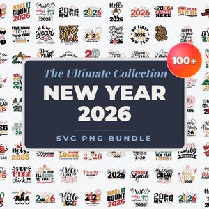 2026年新年おめでとうSVGバンドル：クリカット＆昇華ファイル（デジタルダウンロード）、2026年新年おめでとうPNGバンドル、Hello 2026 SVG、Welcome 2026 SVG