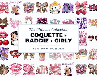 かわいいガーリーSVGバンドル、コケットチェリーリボンPNG、トレンディなバディガールCricutファイル、ピンクの美的シャツデザイン、ガーリーコケットSVG