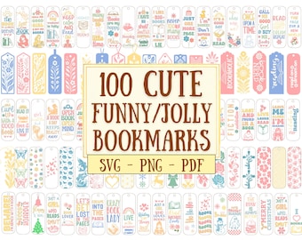 Cute Bookmark Bundle, Bookmark SVG PNG Bundle, Bookish Adorable Unique Bookmark, Printable Bookmarks PDF, Gift for Book lovers and readers