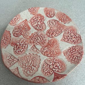 Light Red Hearts Ring Dish - 6 inch Trinket Plate