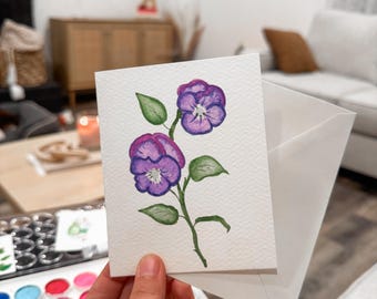 Original Hand-Painted Violet Greeting Card - February Birth Flower Birthday Gift - 4x6 Watercolor Flowers