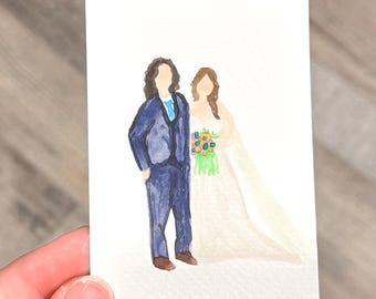 Mini Custom Watercolor Portraits - Wallet Size Couples Painting - Paper Anniversary Gift - Tiny Hand-Painted Portrait