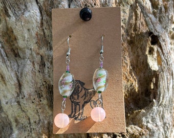 Handmade Floral Beaded Dangle Earrings: Bohemian Jewelry