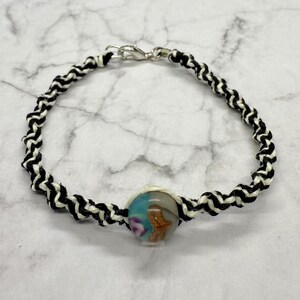 Natural Braided Hemp Bracelet | Lampwork Glass Bead | Hemp Jewelry | Handmade Jewelry | Black and White