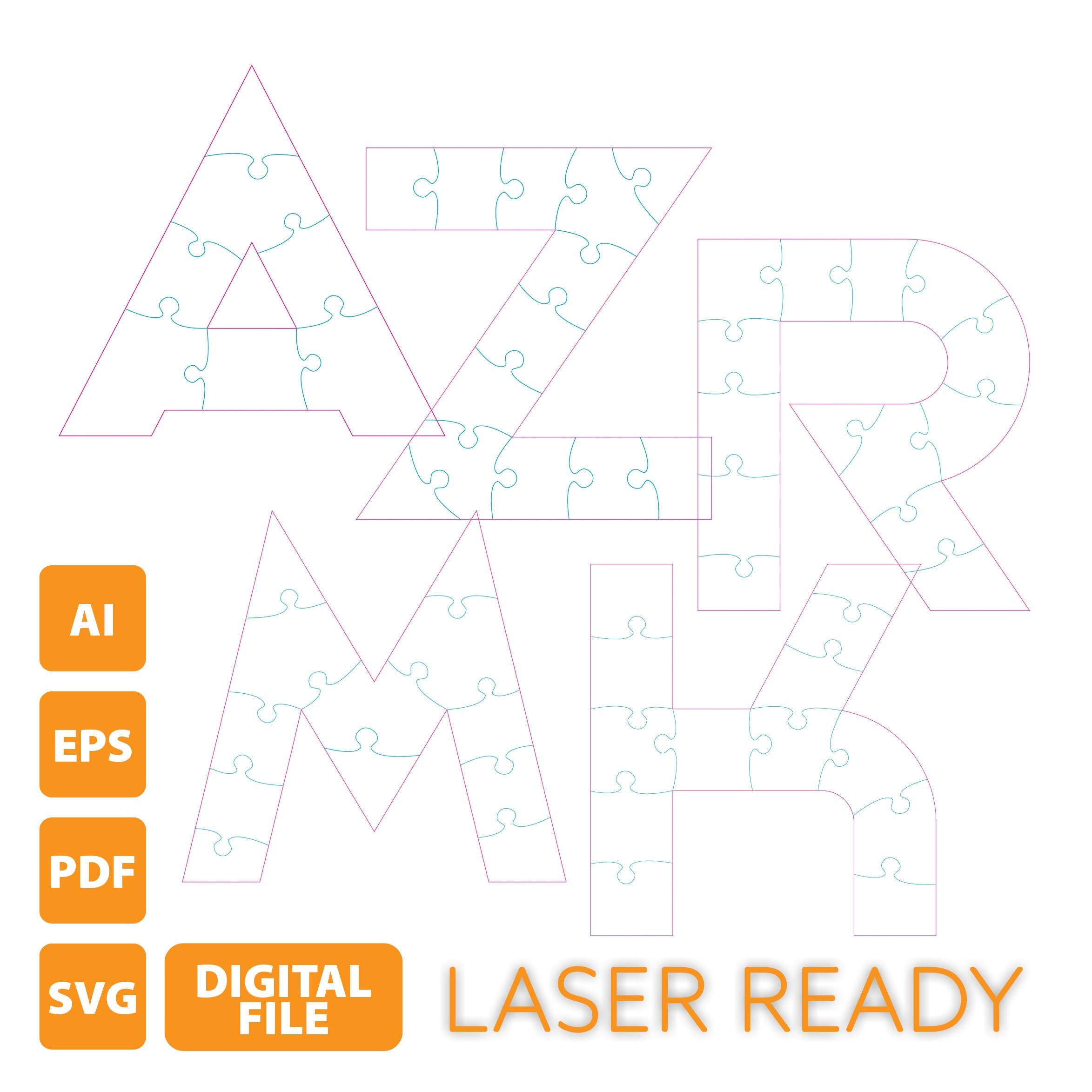 25 Letters DIGITAL FILE - Alphabet Puzzles (25 Letters) - Etsy