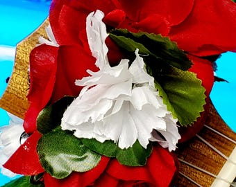 Floral Ukulele Lei, Silk Flower Accessory, Handmade Instrument Decor