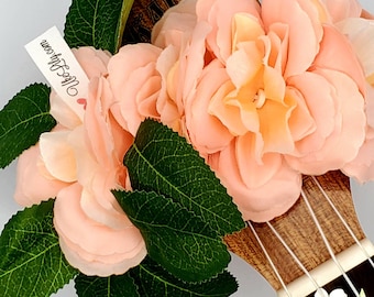 Floral Ukulele Lei, Silk Flower Accessory, Stretchy Elastic, Instrument Decor
