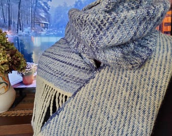 Handwoven Wool Blend Scarf: Reversible Winter Wear with Silver Glimmer