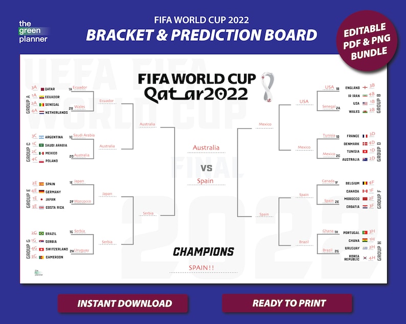FIFA World Cup Bracket 2022 PDF PNG World Cup Worksheet Etsy New Zealand