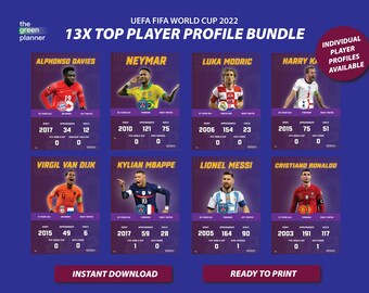 13x FIFA World Cup Player Profile PNG Bundle 2022. Top Player 