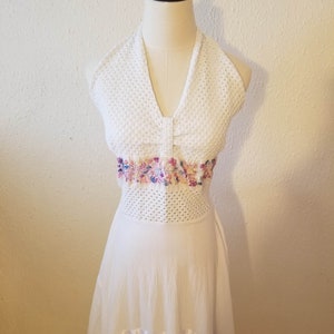 White Halter Dress with Embroidered Empire Waist
