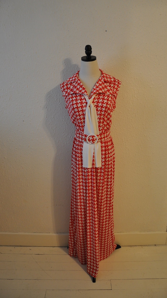 Funky 1960's Red and White Houndstooth Maxi Dress - Etsy