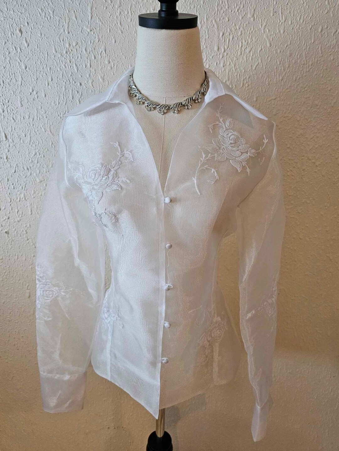 White embroidery pattern blouse sheer main image 1