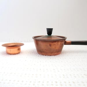 Mini cacerola vintage de cobre suizo de 18 cm - Interior de acero inoxidable apto para uso alimentario - Olla individual pequeña para fondue