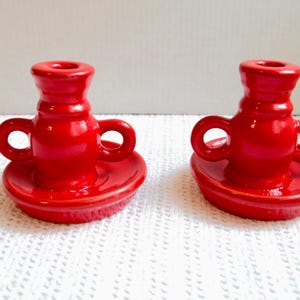 Juego de dos candelabros vintage de cerámica roja - Cerámica canadiense - Década de 1950-1960
