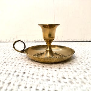 Vintage gold brass candle holder with handle