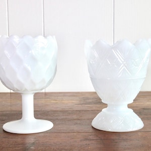 Vintage pedestal glasses - milk glass tumblers - white pedestal glasses
