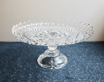 Cake stand with pedestal, vintage in transparent glass - with a retro look