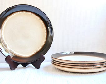 Platos de cena vintage en beige y marrón - Cerámica Beauce, años 70