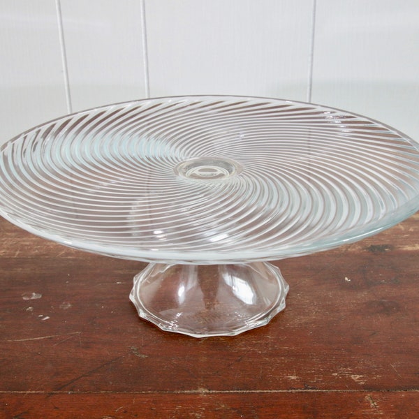 Large Cake Stand with Clear Glass Pedestal, Spiral Pattern, Chic for Wedding